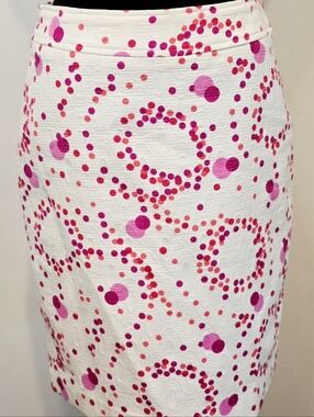 Willi Smith Textured Skirt Size 4 White Pink Polka Dot Pencil Preppy Spring